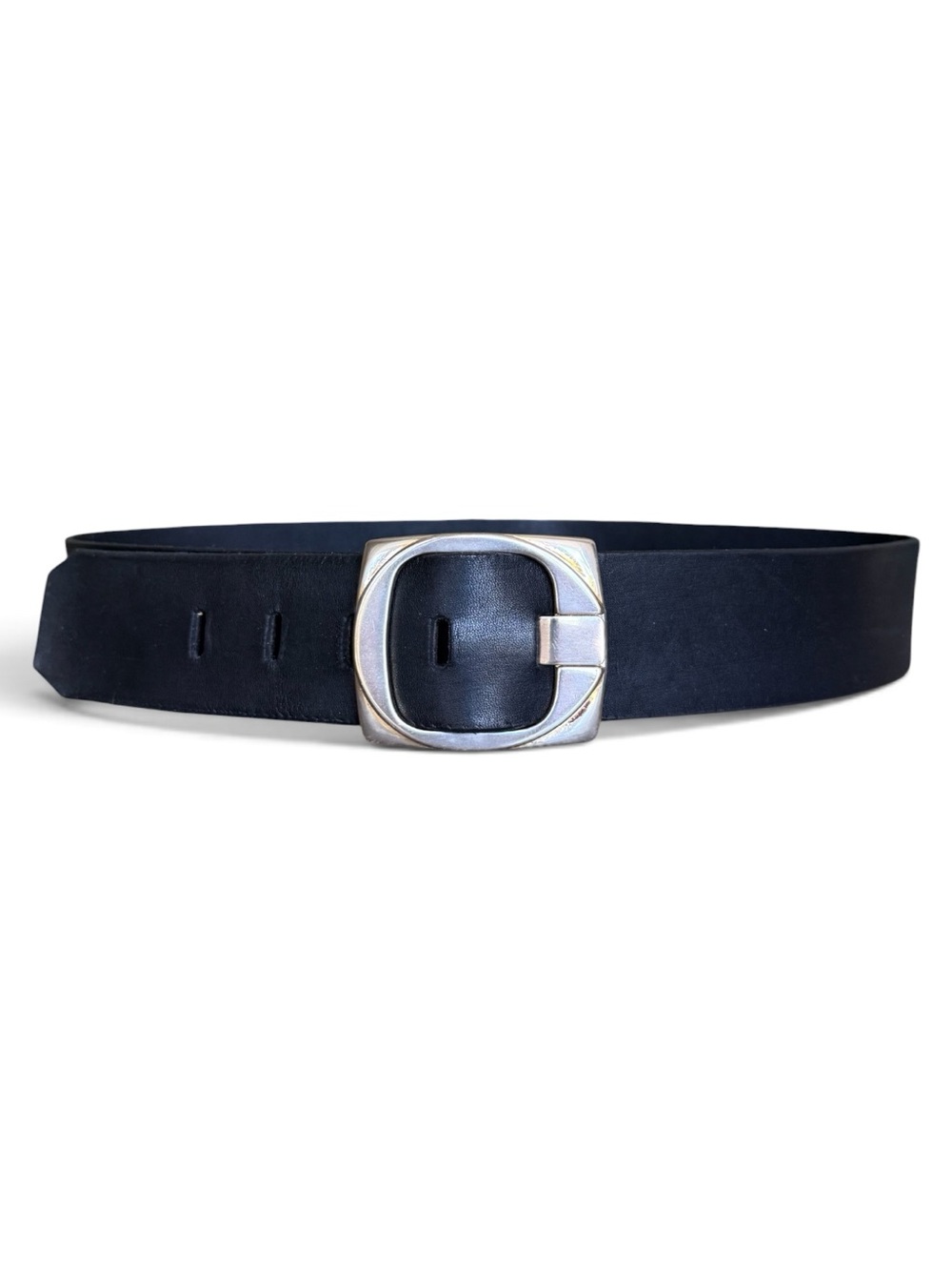 ASOS Black Leather Belt Gold Chunky Square Buckle Professionally Restored